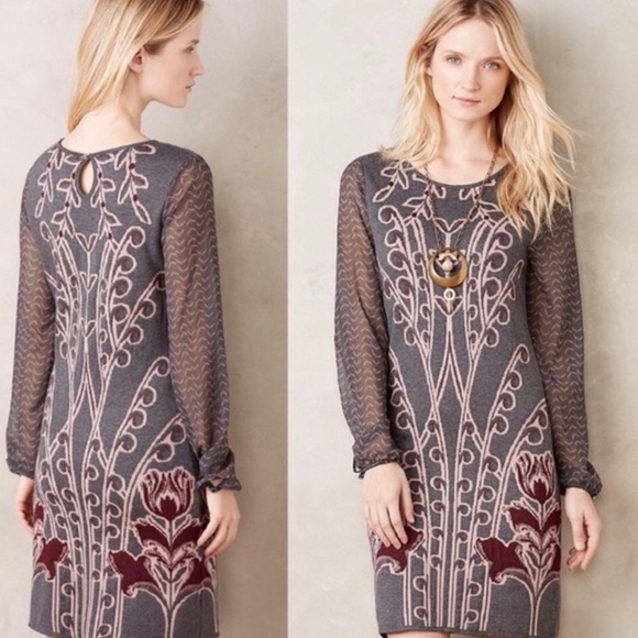 Anthropologie Knitted Knotted Gray Knit Dress XSP